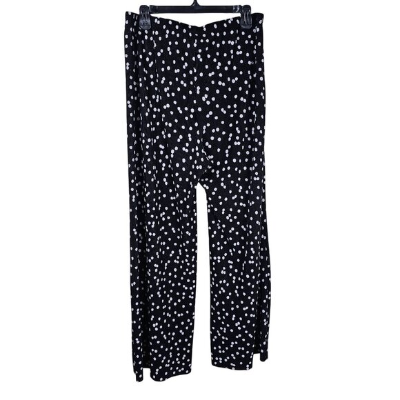 Coco Bianco Tiny Pleats Polka Dot Wide Leg Pants XL Pull On Stretch Raw Hem USA - Picture 3 of 10